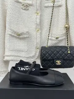 Chanel Double C Colorblock Sock Ballet Mary Jane Shoes