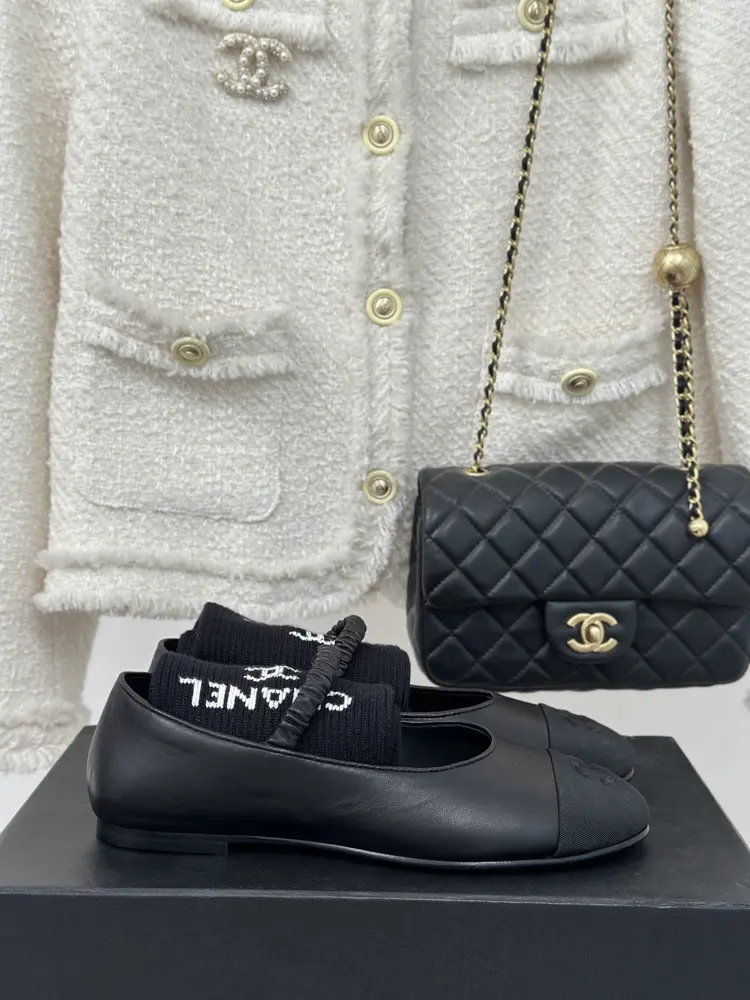 Chanel Double C Colorblock Sock Ballet Mary Jane Shoes
