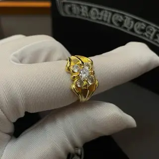 Chrome Hearts yellow gold classic vintage cross ring with diamonds