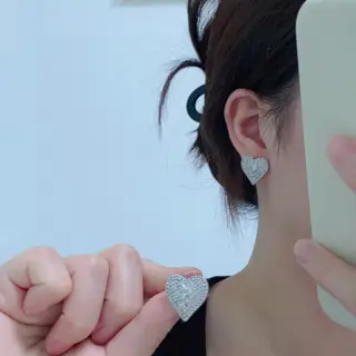 Yves Saint Laurent silver letter full diamond heart earrings