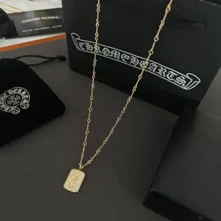 Chrome Hearts Gold Classic Bamboo Necklace Sanskrit Diamond Pendant