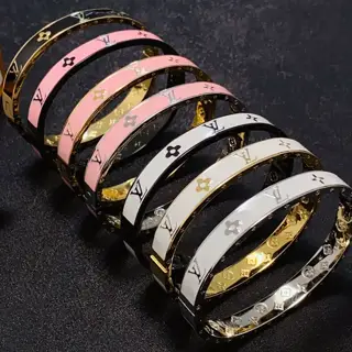 Louis Vuitton colorful pink and white printed inlaid engraved logo bracelet