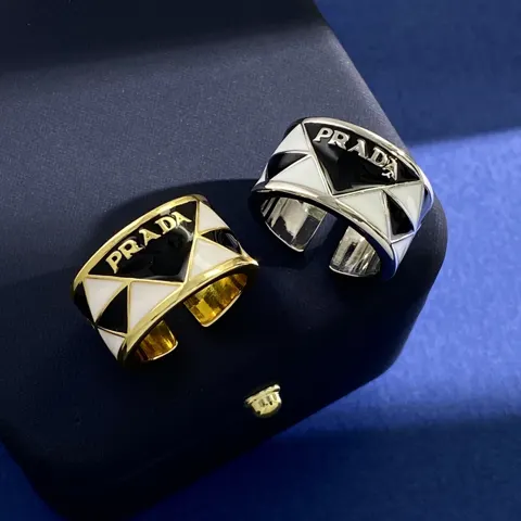 PRADA English letters personality fashion black and white drip triangle C-shaped open ring