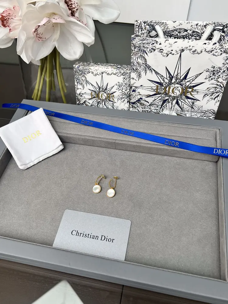 Dior White Mother-of-Pearl Compass Earrings