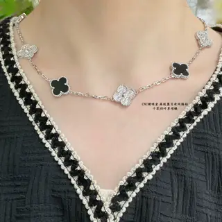 Van Cleef & Arpels High-end black shell diamond ten-flower four-leaf clover necklace