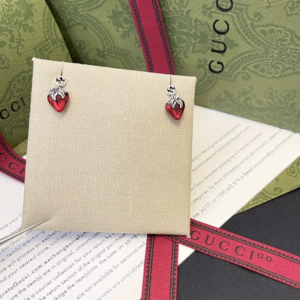 Gucci Strawberry Double G Stud Earrings