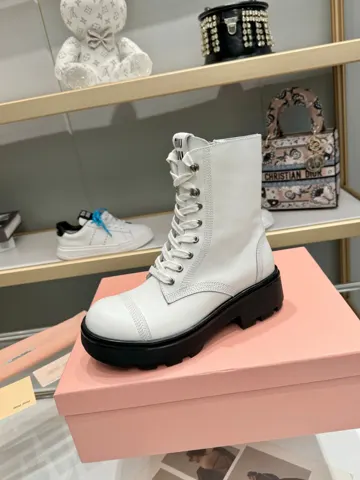 Miumiu Retro Motorcycle Boots Lace-Up Martin Boots