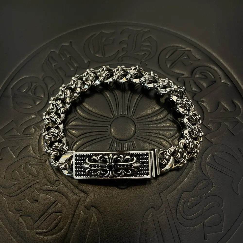 Chrome Hearts Classic Vintage Cross-Flower Black Diamond Bracelet