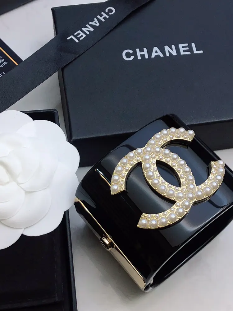 Chanel Diamond Water Double C Logo Resin Transparent Wide Bracelet