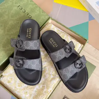 Gucci Double G Presbyopic Flip Flops Cross Sandals Thick Sole Slippers Beach Shoes
