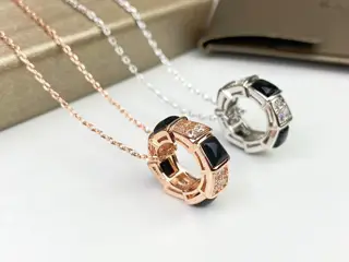 Bvlgari black agate with diamonds Snake bone pendant necklace Black agate and diamonds are