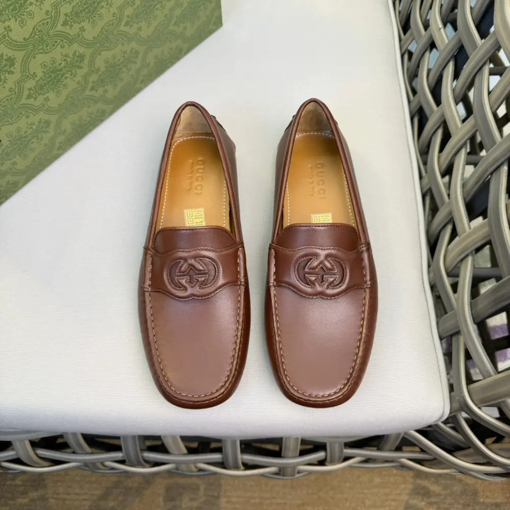 Gucci Loafers|Top quality|Original Double G embossed cowhide fabric|Inner lining and