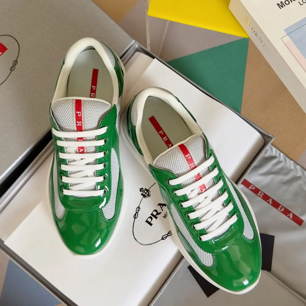 Prada America’s Cup Series Patent Leather Mesh Casual Sneakers