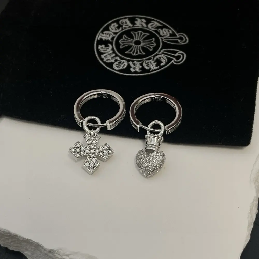 Chrome Hearts cross-shaped white diamond AB earrings