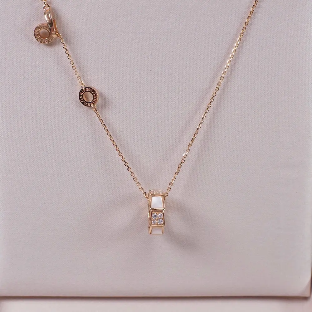 Bvlgari Serpenti Viper series white mother-of-pearl snake bone necklace