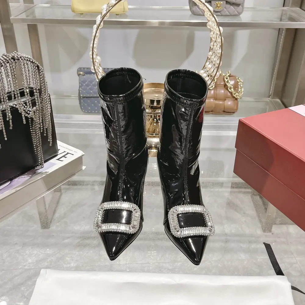 Roger Vivier Lacquer Stiletto Elastic Ankle Boots