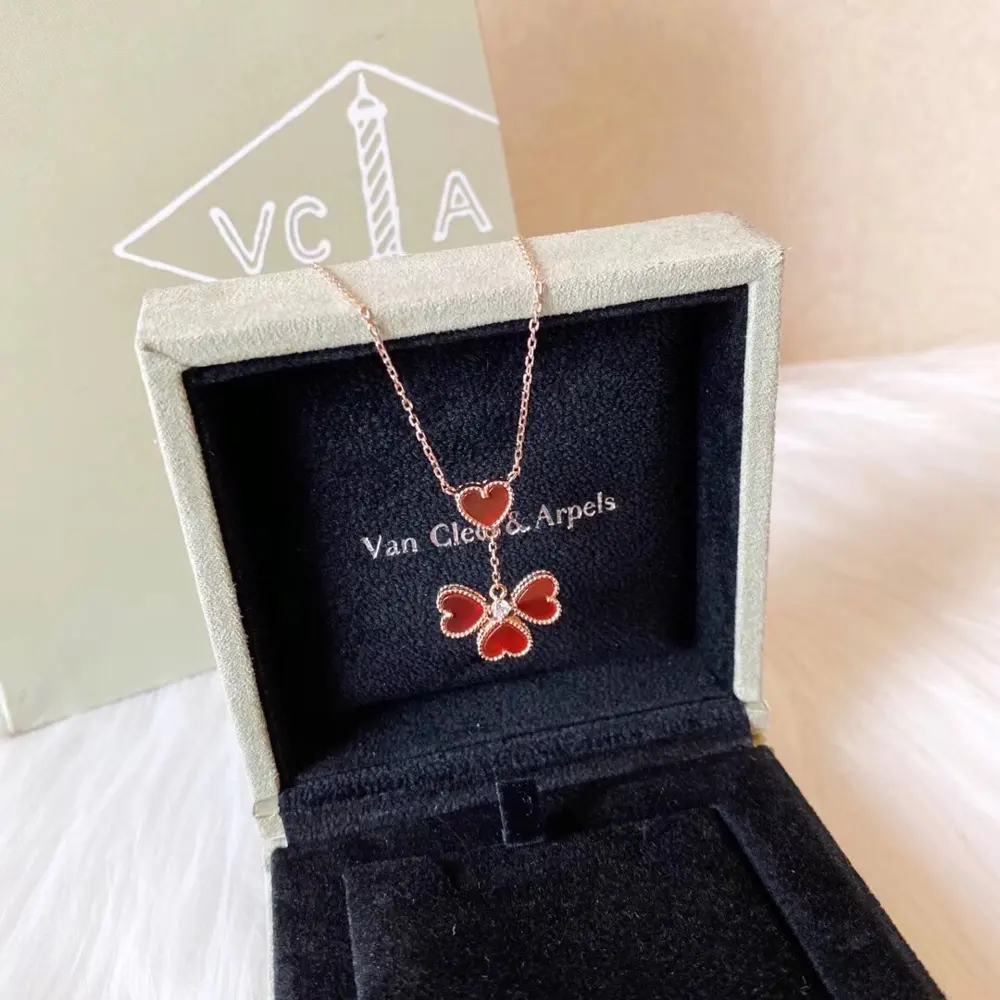 Van Cleef & Arpels Sweet series rose gold red heart pendant tassel necklace