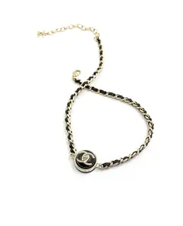 Chanel black resin and black leather necklace