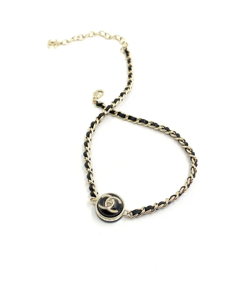 Chanel black resin and black leather necklace