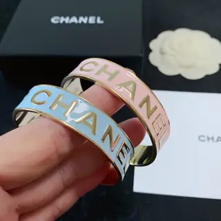 Chanel c light blue and light pink open bracelet