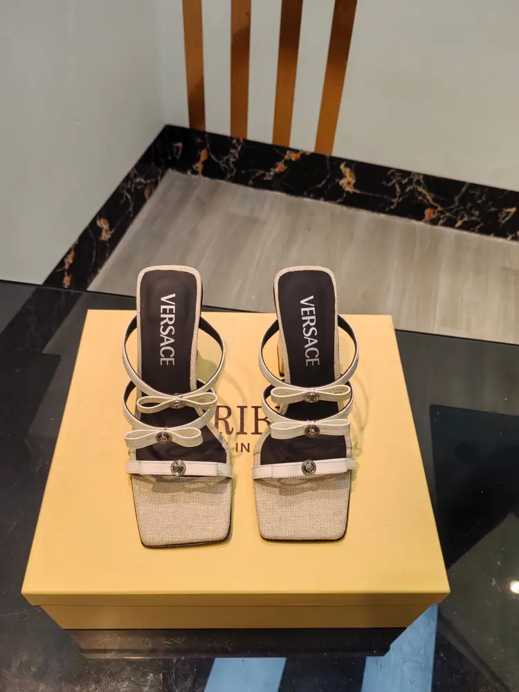 Versace Medusa bow high-heeled slippers with Medusa bow on the front