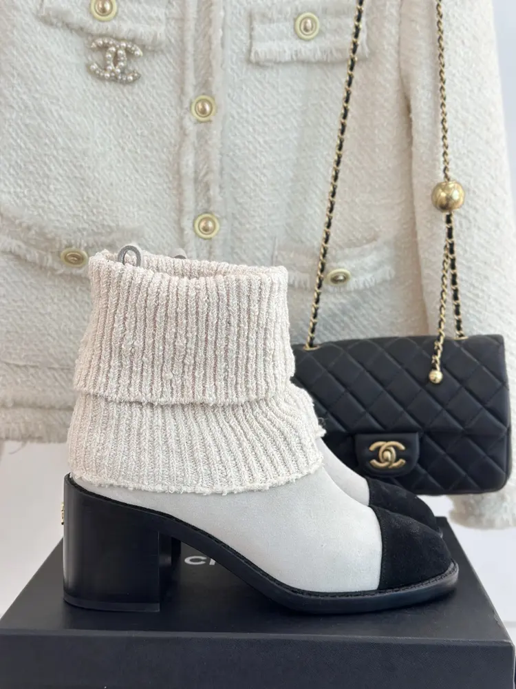Chanel Double C Chunky Heel Sock Boots