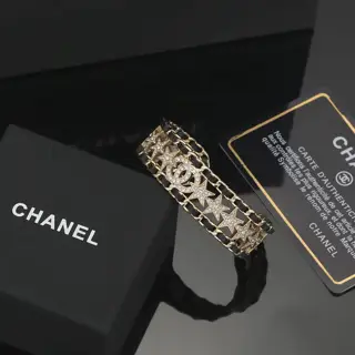 Chanel black leather bracelet