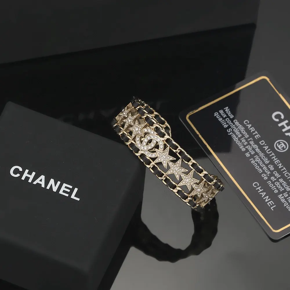 Chanel black leather bracelet
