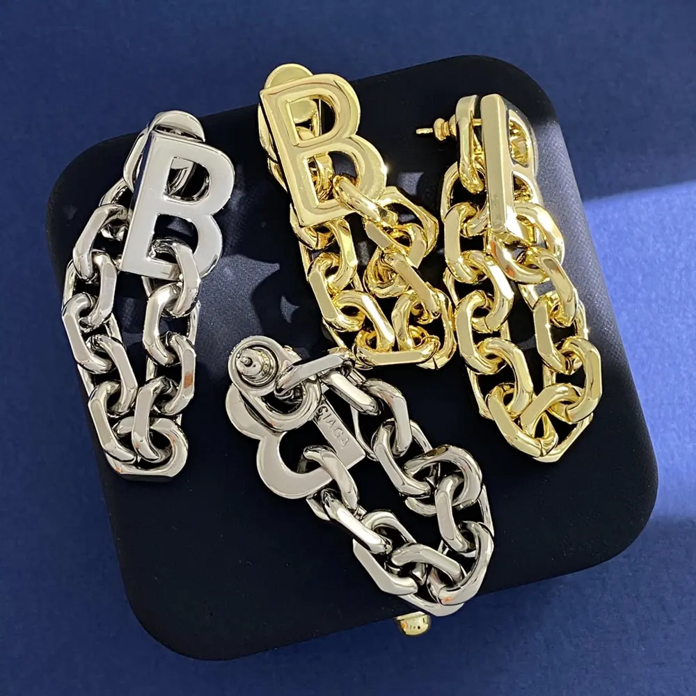 Balenciaga Metallic glossy B letter chain earrings