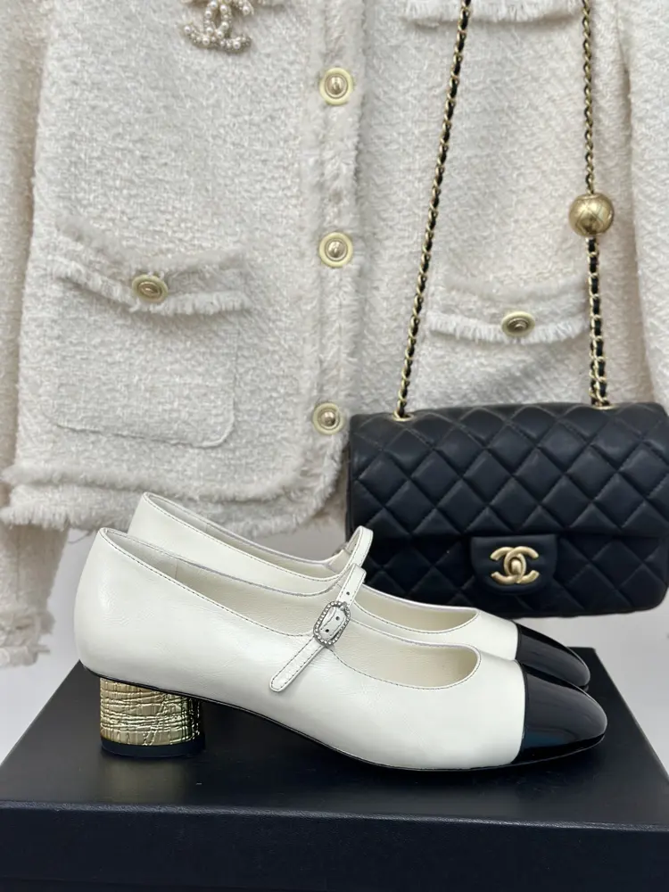 Chanel Double C Colorblocked Thick Heel Mary Jane Shoes Series