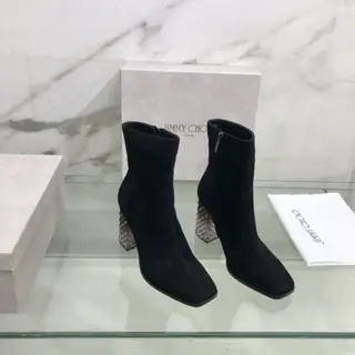 Jimmy Choo new style rhinestone thick heel square toe ankle boots
