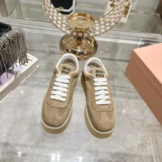 Miu Miu Miu thick-soled biscuit sole 24ss new spring and summer British style lace-up white