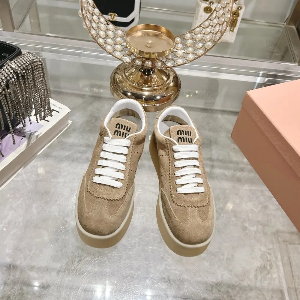 Miu Miu Miu thick-soled biscuit sole 24ss new spring and summer British style lace-up white