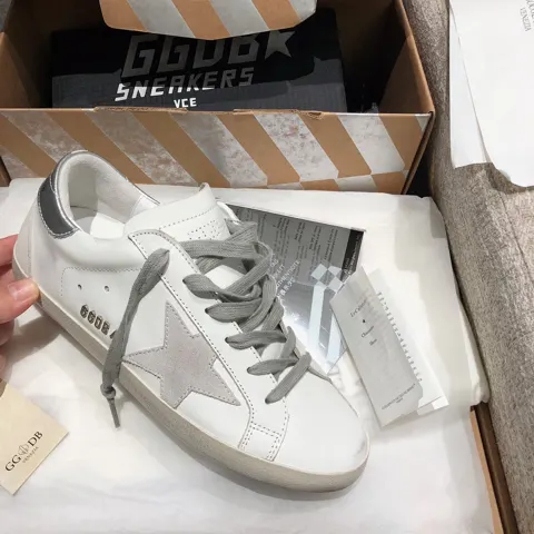 Golden Goose Silver Grid Pink Star Couple Style Shoes