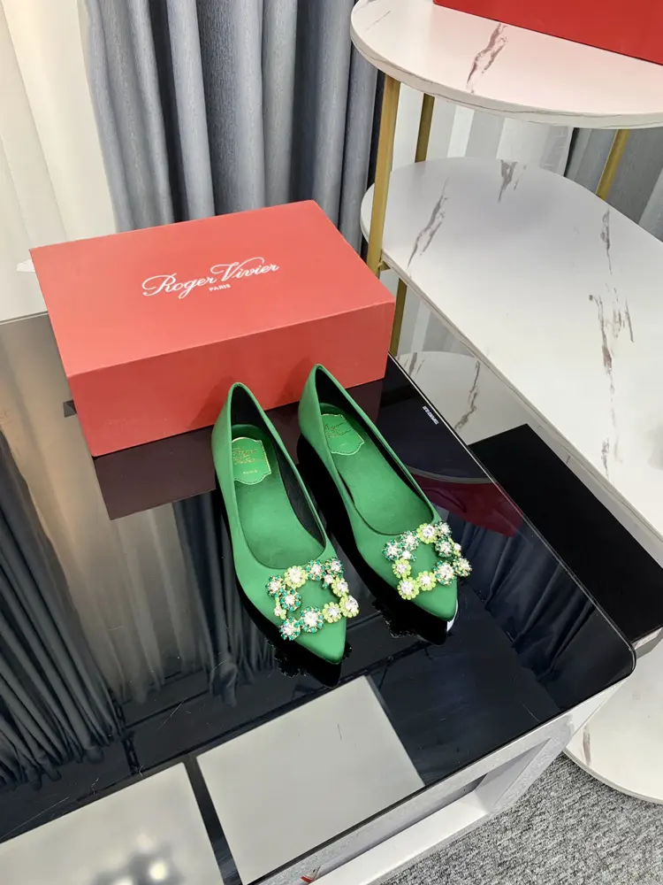 Roger Vivier Virgule Diamond Buckle Satin Slingbacks Shoes
