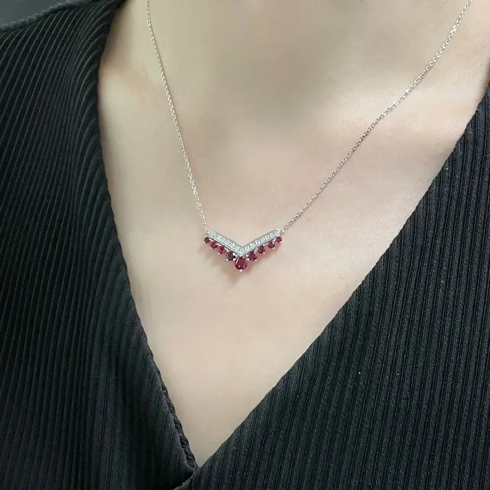 Chaumet V-shaped red diamond necklace