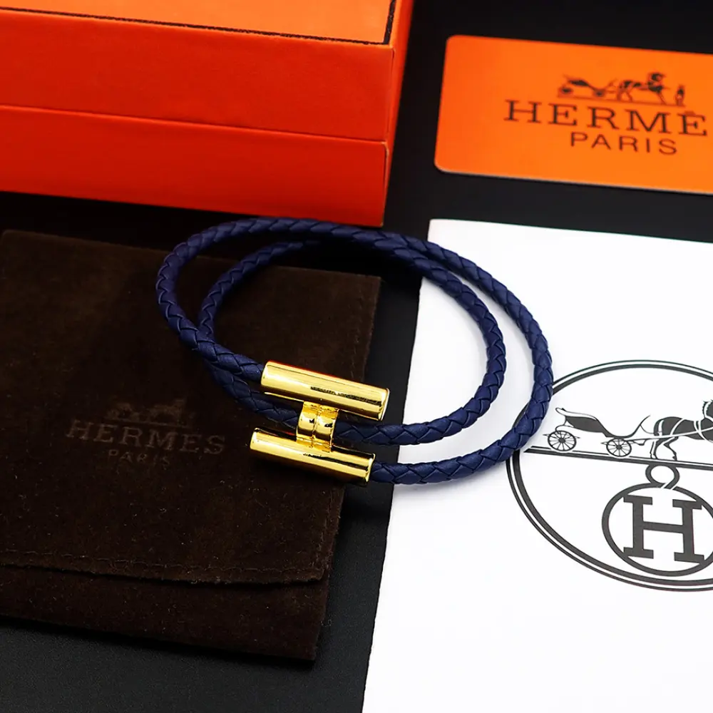 Hermes Men’s double-loop leather bracelet