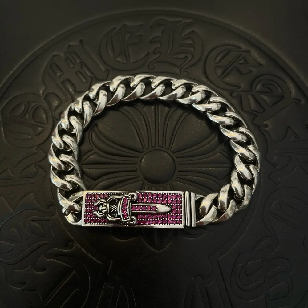Chrome Hearts Classic Vintage Pink Diamond Sword Bracelet