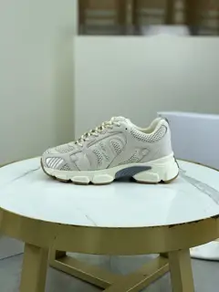 Dior CHRONO shoes have a lot of silver shiny structures with gray mesh materials. The soles