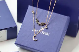 Swarovski Double Black Bat Moon Clavicle Necklace
