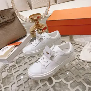 HERMES latest Kelly buckle white sneakers