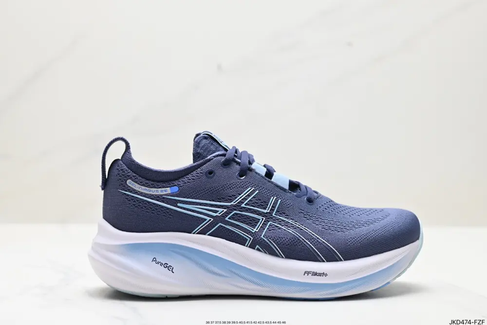 Asics GEL-NIMBUS 26 stable running shoes have a double-layer jacquard mesh design on the 1012B601-402