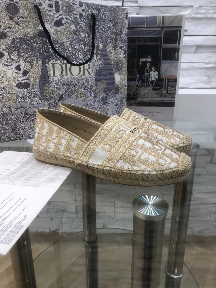Dior patterned metal thread jacquard embroidered fisherman shoes single shoes