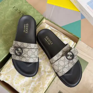 Gucci Double G Presbyopic Flip Flops Cross Sandals Thick Sole Slippers Beach Shoes