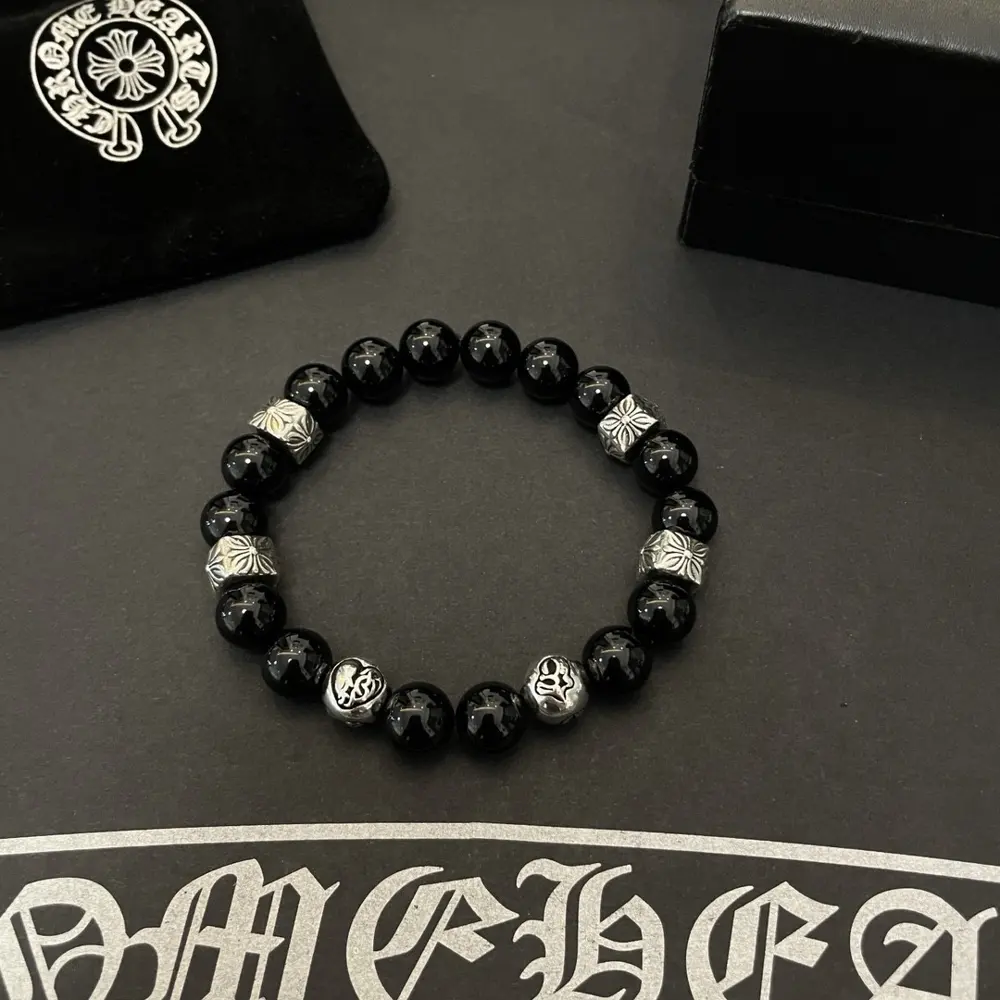 Chrome Hearts Classic Black Onyx Beads Vintage Multi-element Bracelet