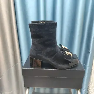 Chanel Autumn and Winter Bow Double C Chunky Heeled Short Boots~