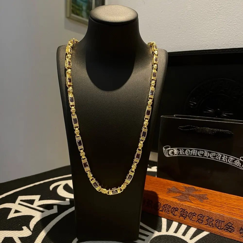 Chrome Hearts gold and purple diamond necklace