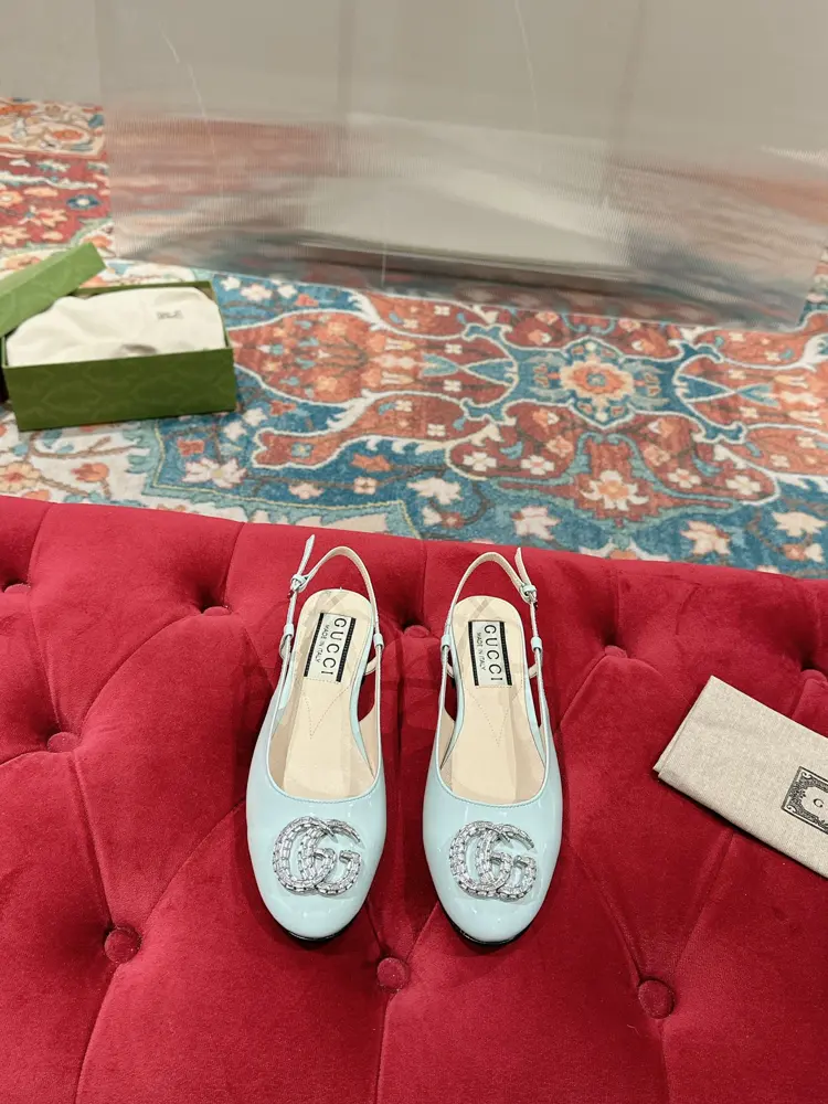 Gucci women’s shoes 2023 flat ballet shoes Double G crystal diamond buckle new single