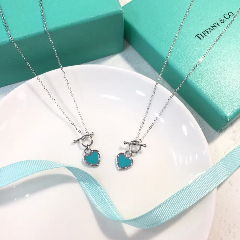 Tiffany enamel heart-pin buckle necklace