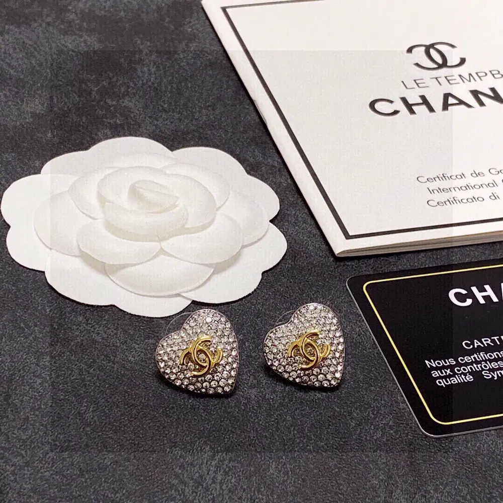 Chanel diamond heart earrings